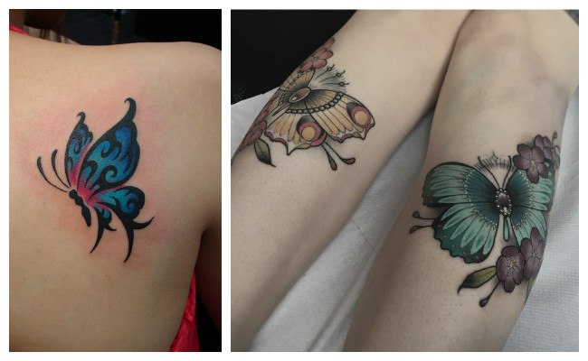 Tatuaje a color de mariposas