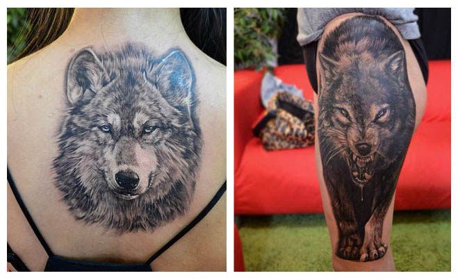 Tatuaje de una cara de lobo de frente