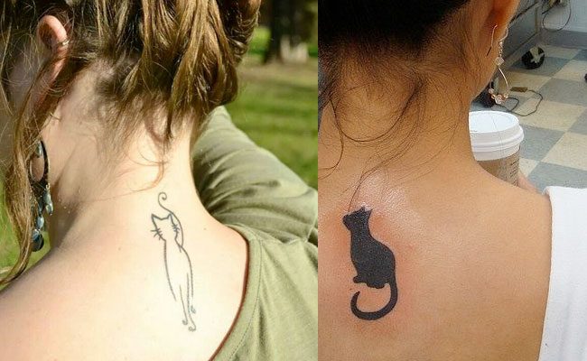 tatuaje de gato en la nuca