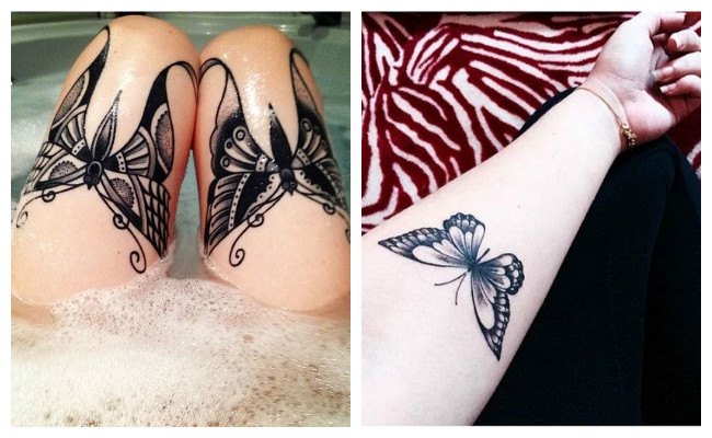 Tatuaje de mariposas para mujeres en la pierna y el brazo