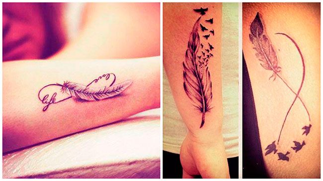 Tatuaje de plumas con infinito