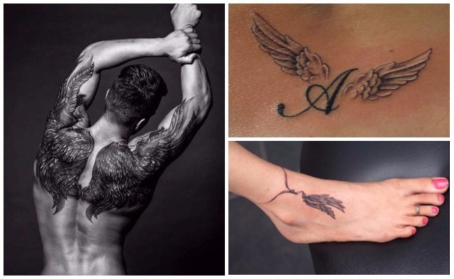 Tatuajes de alas con iniciales