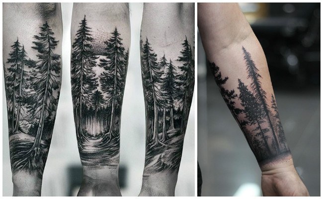 Tatuajes de bosques en la espalda