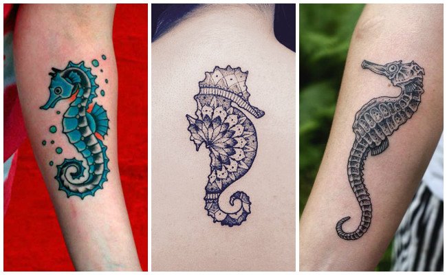 Tatuajes de caballitos de mar en el antebrazo