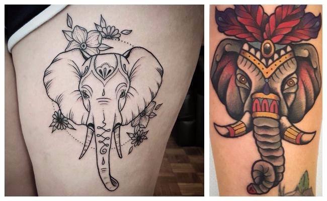 Tatuajes de elefantes con flores