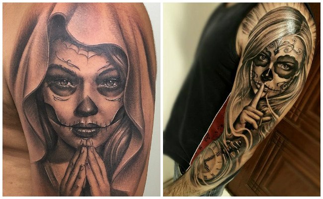 Tatuajes de la santa muerte en el brazo