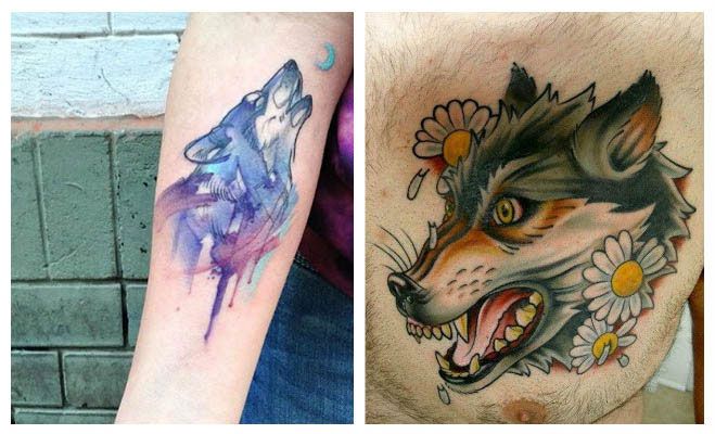 Tatuajes de lobos en acuarela