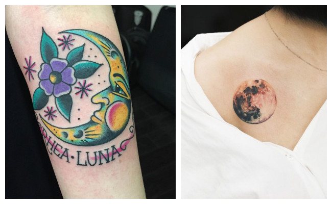 Tatuajes de lunas con flores