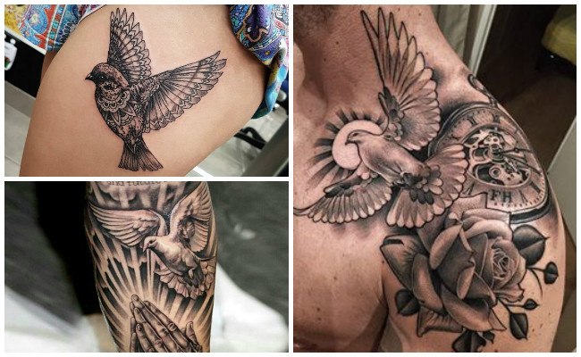 Tatuajes de palomas en el cuello