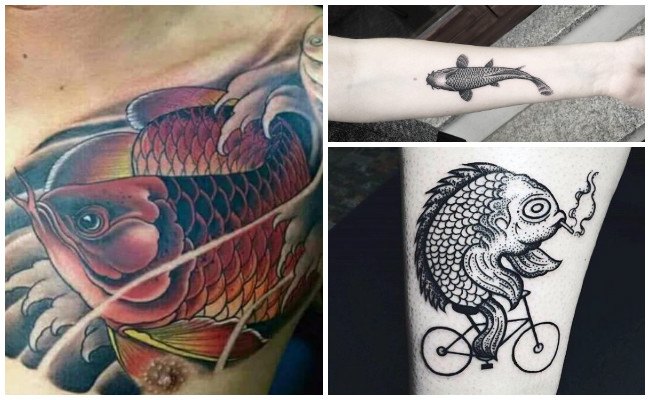 Tatuajes de pez koi en la pierna