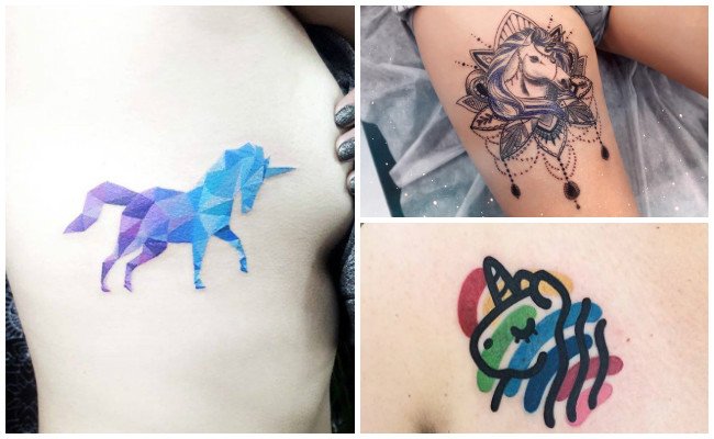 Tatuajes de unicornios en la espalda