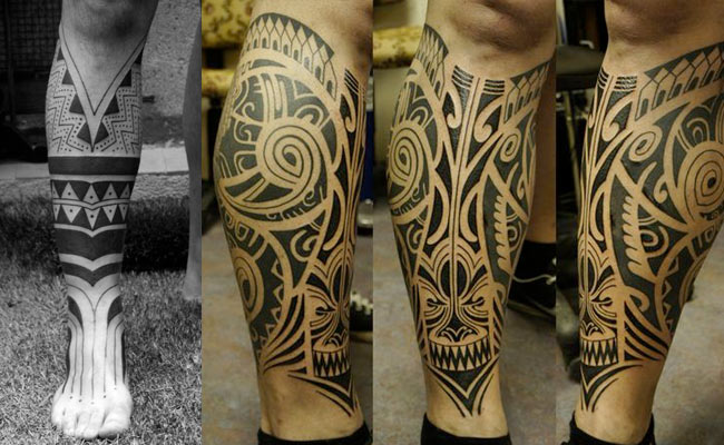 Tatuajes tribales maories en la pierna